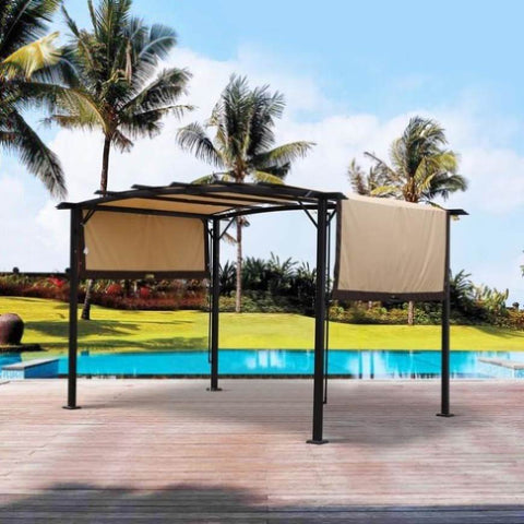 ZUN 12 x 9 Ft Outdoor Patio Gazebo,Retractable Shade Canopy,Steel Frame Grape Gazebo,Sunshelter 70670162