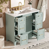 36" Green Bathroom Vanity with Ceramic Sink, Soft-Close Doors, 2 Double-Layer & 2 Standard Drawers, N729P257304F