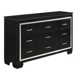 Black Finish Dresser Bold Desing 9 Drawers Glamorous Faux-Alligator Textured Fronts Wooden Bedroom B011134407