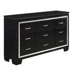 ZUN Black Finish Dresser Bold Desing 9 Drawers Glamorous Faux-Alligator Textured Fronts Wooden Bedroom B011134407