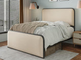 Modern Metal Bed Frame with Curved Upholstered Headboard and Footboard Bed with Under Bed Storage, N701P229015B
