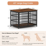 Furniture style dog crate wrought iron frame door with side openings, Rustic Brown, 43.3''W x W1162119831