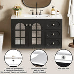 ZUN 36 Inch Floating Bathroom Vanity with Ceramic Sink, Wall Mounted Bathroom Cabinet with 3 Drawers & N710P198681B