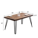 ZUN Aryven Industrial Metal Hairpin Design Dining Table, Rustic Dark Pine T2574P165175