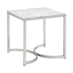 ZUN White Faux Marble and Satin Nickel Coffee Table B062P145583