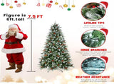 7FT Christmas Tree with 2178 Tips, Red Berries & Pine Cones Snow-Dusted PEPVC Branches, Hinged 77529072