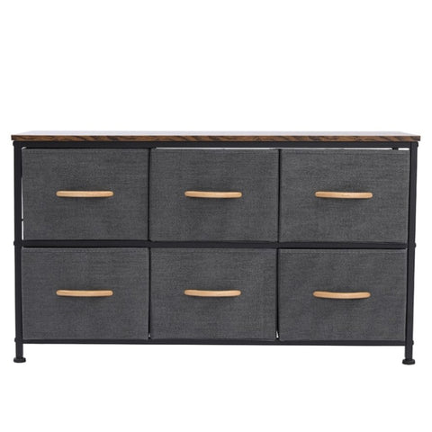 ZUN 3-Tier Wide Drawer Dresser, Storage Unit with 6 Easy Pull Fabric Drawers and Metal Frame, Wooden 46440438