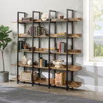 ZUN [VIDEO] 5 Tier Bookcase Home Office Open Bookshelf, Vintage Industrial Style Shelf with Metal Frame, 93102675