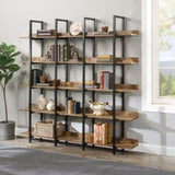 ZUN [VIDEO] 5 Tier Bookcase Home Office Open Bookshelf, Vintage Industrial Style Shelf with Metal Frame, 93102675