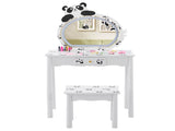 Black and white panda MDF painted finish, solid wood legs, 1-drawer children's dressing table set, 19880855