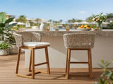 Outdoor Acacia Wood Bar Stools , Teak Finish Bar Height Chairs with Beige Cushion & Light N773P306707B