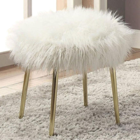 ZUN Contemporary Glam White Gold Fabric Faux Fur 1pc Ottoman Upholstery Living Room Ottoman Seat B011P184981