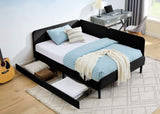 Full Size Upholstered Platform Bed Frame with 2 Storage Drawers, Adjustable Velvet Sofa Bed, Black W1413P298912