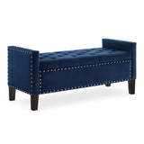 Upholstered Tufted Button Storage Bench with nails trim,Entryway Living Room Soft Padded Seat with W2186139088
