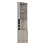 ZUN Syrah Corner Bar Cabinet, Eight Bottle Cubbies, Double Door, Two Open Shelves Light Gray B200P242413