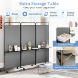 3-Panel Folding Divider with Lockable Wheels and 3 Metal Shelves Grey 14487502
