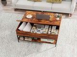 Farmhouse Flip Top Coffee Table with Storage 31.5" Rustic Wood Grain Table, Hidden Storage T2398P354184