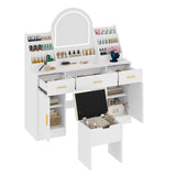 47.2" Makeup Vanity Mirror and Light, Vanity Desk Cushioned Storage Stool, Dressing Table 41364070