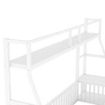 ZUN Twin Size Floor Bed Frame with Safety Fence, Metal Floor Bed with Desk and Storage Shelves, W1580P240067