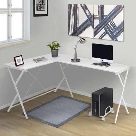 ZUN White L-shaped Computer Desk with CPU Holder B062P184555