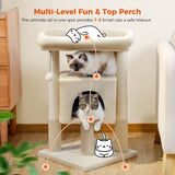 ZUN Modern Small Cat Tree Cat Tower with Sisal Scratching Post, Cozy Condo, Top Perch and Dangling Ball 72733337