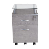 ZUN Rolling File Cabinet with Glass Top, Grey 86505676