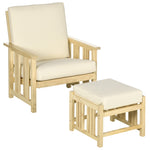 ZUN Patio Furniture Set, Wood Outdoor Patio Chair with Ottoman, 2 Piece Cushioned Outdoor Lounge Chair, W2225142509