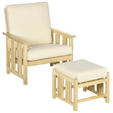 ZUN Patio Furniture Set, Wood Outdoor Patio Chair with Ottoman, 2 Piece Cushioned Outdoor Lounge Chair, W2225142509