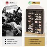 ZUN FCH Double Row 10-Tier Non-Woven Fabric Shoe Cabinet with Iron Pipes and Plastic Components, Brown 47364697