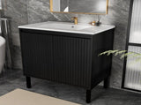 36 Inch Bathroom Vanity Cabinet Without Sink - Black Freestanding Fluted Vanity With Doors, W3520P582867