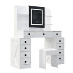 ZUN Farmhouse Vanity Desk with Sliding Mirror,Lights and Charging Station,Makeup Table Desk with W760P206127