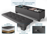 Ottoman with Storage Bench, 43-inch Storage Ottoman, Leather, Gray 09802692