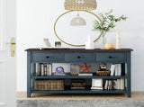 Retro Design Console Table with Two Open Shelves, Pine Solid Wood Frame and Legs for Living Room 50405748