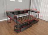 Corner Bed Frame Full Size with Bookcase and 2 Underbed Storage Drawers, Modern Twin Bed with LED W1670P357171