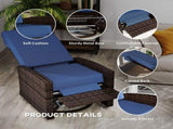 Outsunny Reclining Rattan 360&deg Swivel Chair Cushioned Recliner, Dark Blue W2225P485593