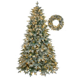 ZUN 7ft Lighted Artificial Christmas Tree with Wreath Set of 2 , Christmas Tree Holiday Decoration, N710P181622F