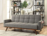 Futon Sofa Gray Color Converts into Bed Tufted Linen Fabric Angled Wooden Legs Side Pockets 1pc Sofa B2741P298389