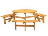 6-Person Outdoor Circular Wooden Picnic Table with 3 Built-in Benches for Patio Backyard 05669094