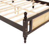 Queen Pine wooden Bed with Rattan Headboard and Footboard, with Central Enhanced Bed Platform W504P266746