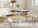 31.5" Round Modern Tulip Dining Table, Sintered Stone Tabletop with Luxury Faux Marble Print, Carbon W3316P540347