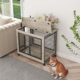 ZUN Furniture Dog Cage Crate with Double Doors on Casters. Grey, 31.50'' W x 22.05'' D x 24.8'' H. 70138030