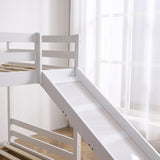 Elevated Cross Guard Rail with Slide Twin Pine Wooden Bed White 41427487