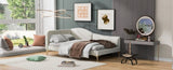 Twin Size Upholstered Daybed with Headboard and Armrest, Support Legs, Beige WF318293AAM
