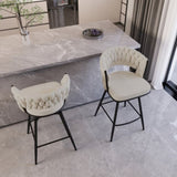 26" Bar Chair Linen Woven Bar Stool Set of 2,Black legs Barstools No Adjustable Kitchen Island T2396P293983