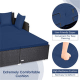 Navy Outdoor Rattan Daybed with Upholstered Cushions 93205314