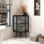 ZUN 22.25" Floor Coner Cabinet with Tempered Glass Door & Storage Shelves for Bathroom, Living Room, W757130158