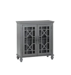 ZUN Antique Grey Accent Chest 1pc Classic Storage Cabinet Shelves Glass Inlay Doors Wooden Traditional B011P169762