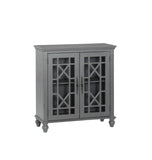 ZUN Antique Grey Accent Chest 1pc Classic Storage Cabinet Shelves Glass Inlay Doors Wooden Traditional B011P169762