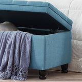 Upholstered tufted button storage bench ,Linen fabric entry bench with spindle wooden legs, Bed W2186P151308