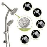 5" Multi Function Dual Shower Head, with Adjustable Slide Bar,Brushed Nickel W1243136681